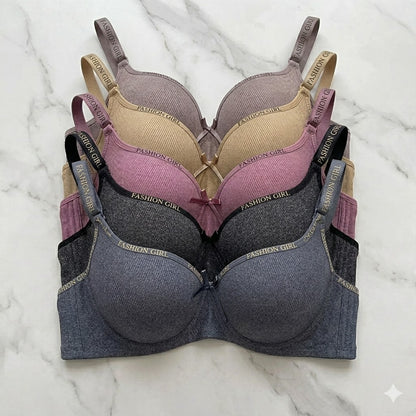 Flourish Pack Of 2 Premium Ribbed Lining Padded Smooth Fit Wired Padded Bra with Soft Support Net Straps Elegant Finish 8754