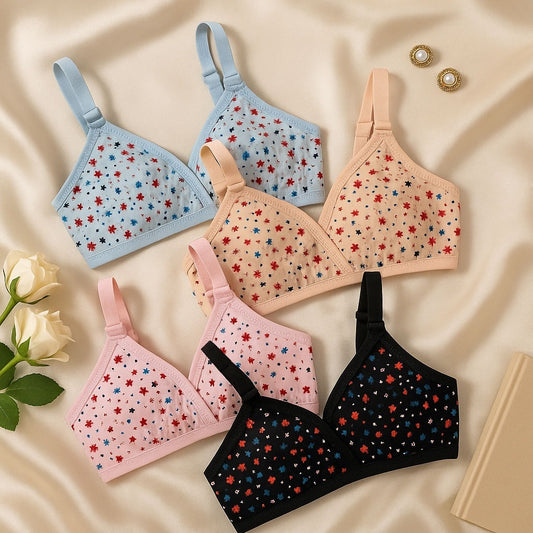 Pack Of 04 Soft Cotton Hosiery Fabric Imported Style Printed Bra