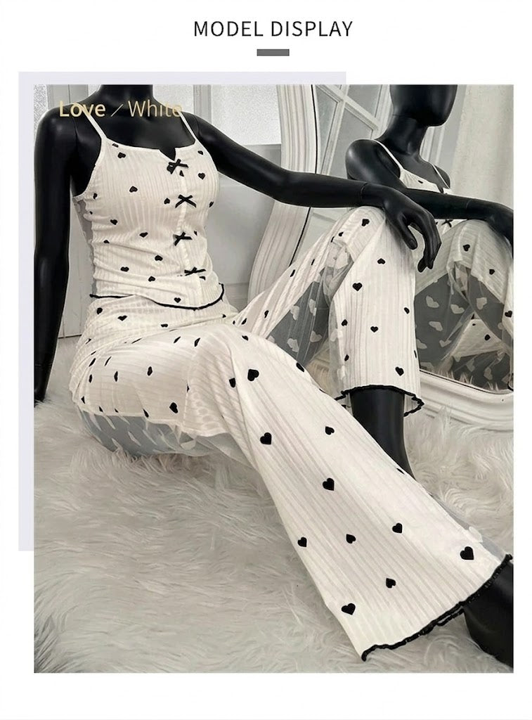 2-Piece Sweetheart Lounge Set with Transparent Heart Mesh 230