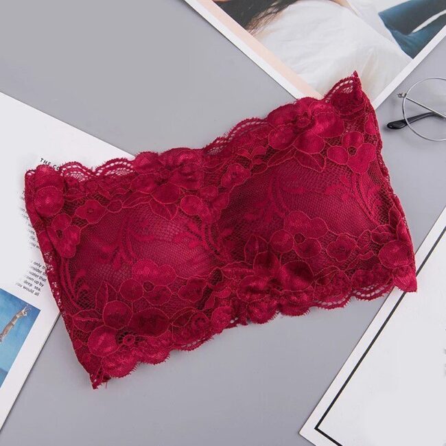 1 Pc Fashion New Style Lace Strapless Chest Padded Three-Hook Bra For Girls & Women – 833