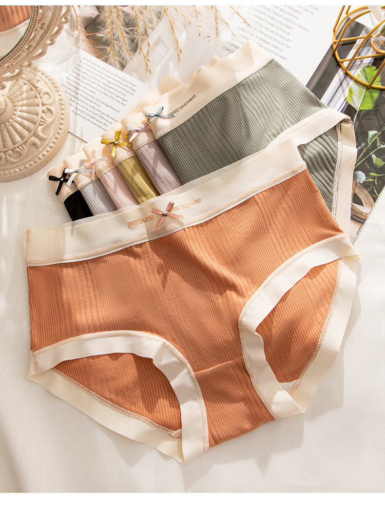 Pack of 5 Soft Ribbed High-Waist Cotton Panties for Women – Seamless Edges, Contrast Lace Trim & Cute Bow Detail – CS18