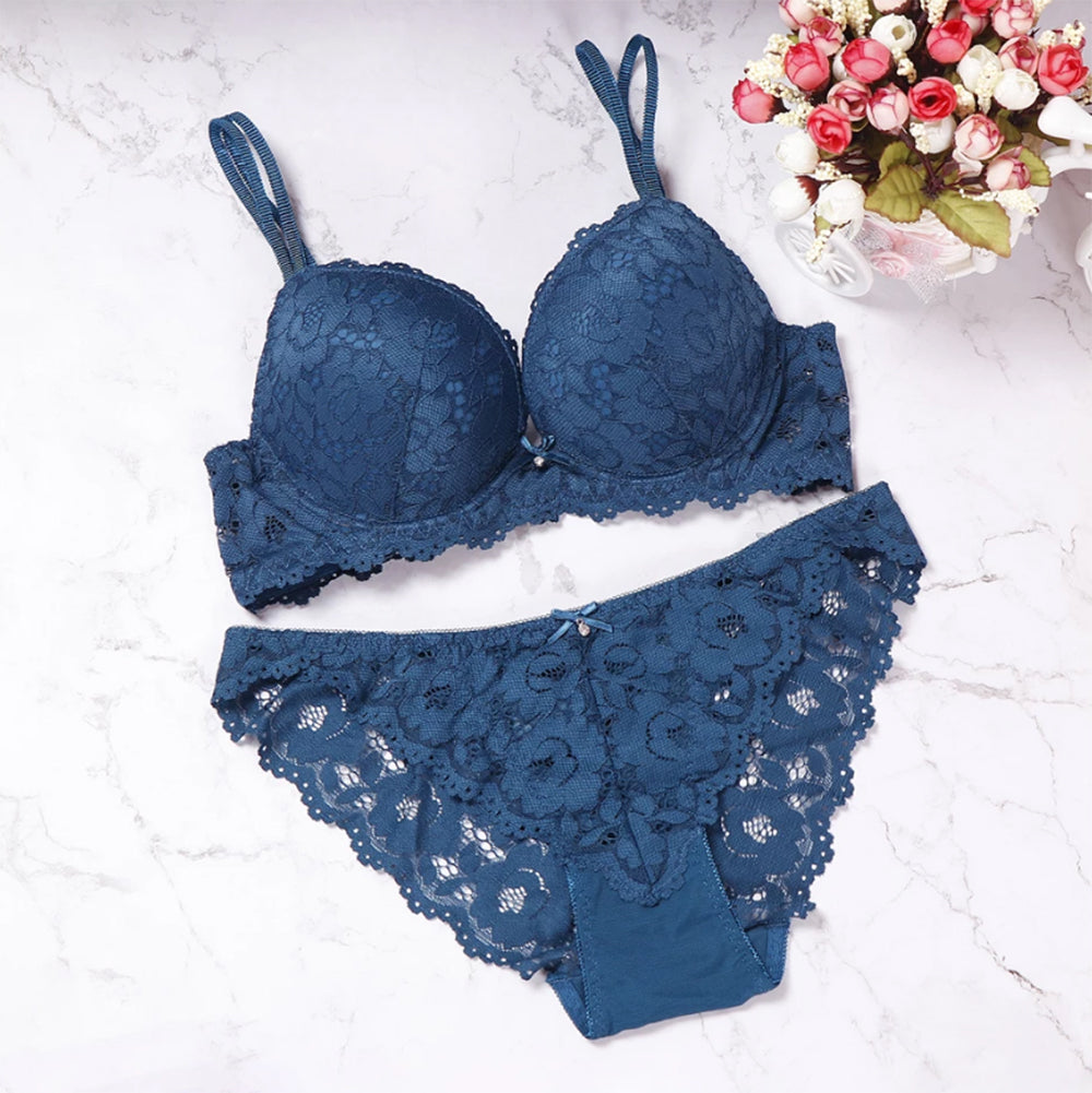 Flourish Elegant Lace Bra & Panty Set – Push Up & Double Padded Comfort with Floral Detailing (8855)