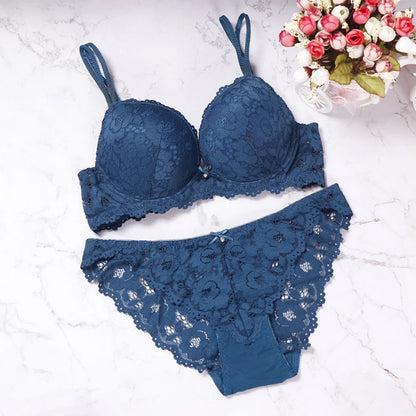 Flourish Elegant Lace Bra & Panty Set – Push Up & Double Padded Comfort with Floral Detailing (8855)