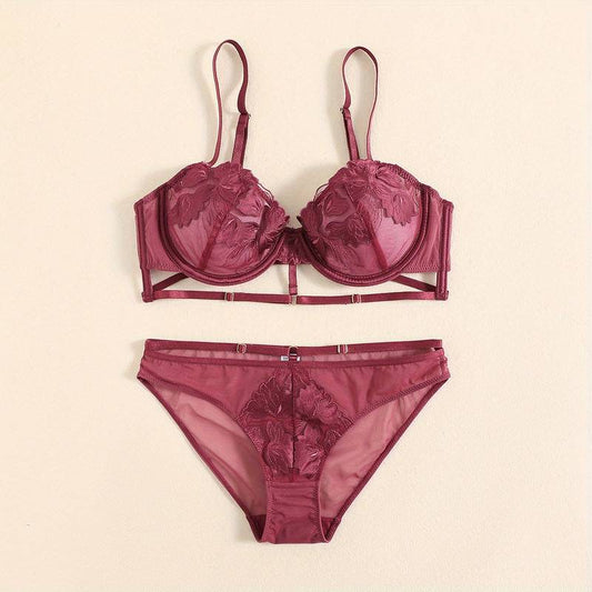Flourish Floral Embroidered Bra & Panty Set | Lightly Padded Underwired Cups with Adjustable Straps B15