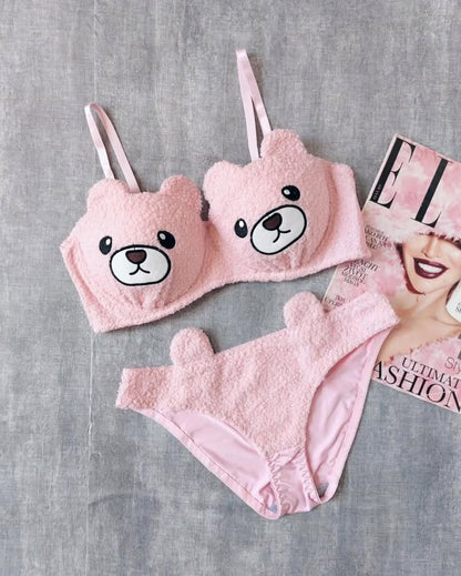 New High Quality Sexy Cute Bear Anime Soft Plush Design Bra & Panty Set 198