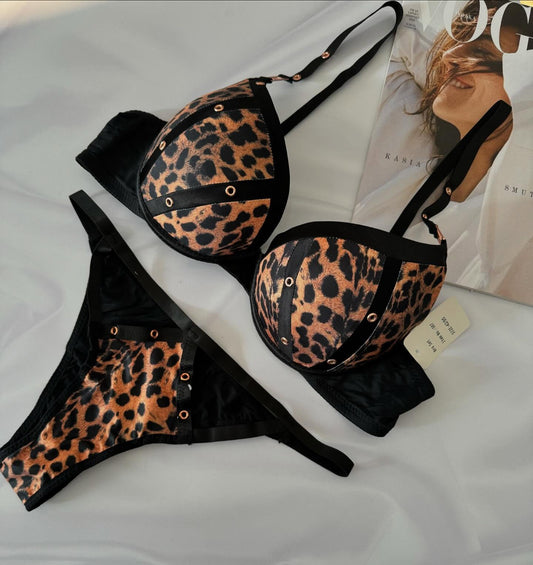 Flourish Wired Push-Up Leopard Print Bra & Panty Set – Bold, Padded & Wildly Confident 307