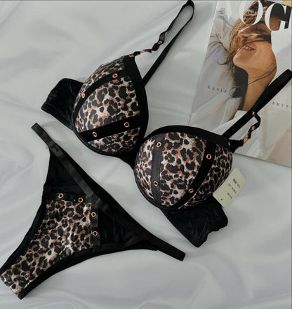 Flourish Wired Push-Up Leopard Print Bra & Panty Set – Bold, Padded & Wildly Confident 307