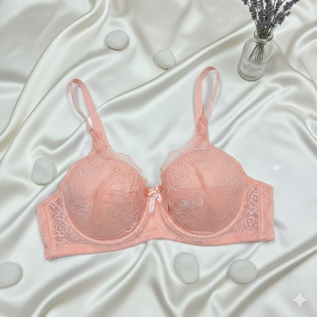 Flourish Ladies Fancy Lace Wired Bra Premium Quality Wire Bra Soft & Comfortable Full Coverage Bra Stylish Floral Lace Design Party, Daily & Casual Wear Bra 37620