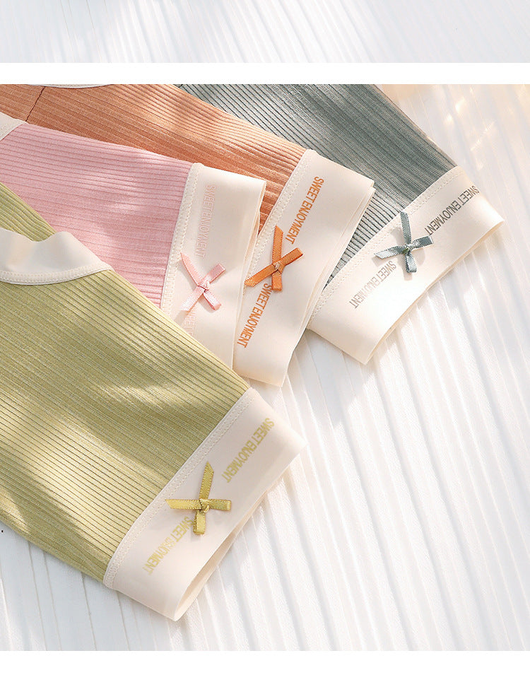 Pack of 5 Soft Ribbed High-Waist Cotton Panties for Women – Seamless Edges, Contrast Lace Trim & Cute Bow Detail – CS18