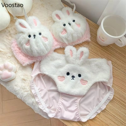 New High Quality Sexy Cute Anime Soft Plush Design bra underwear Japanese cartoon rabbit underwear Bra & Panty Set 582