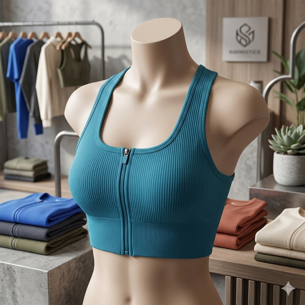 Pack of 3 Ribbed Padded Front Zip Sports Bras – Breathable Activewear    299