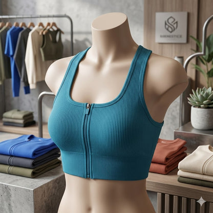 Pack of 3 Ribbed Padded Front Zip Sports Bras – Breathable Activewear    299