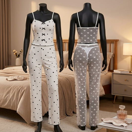 2-Piece Sweetheart Lounge Set with Transparent Heart Mesh 230