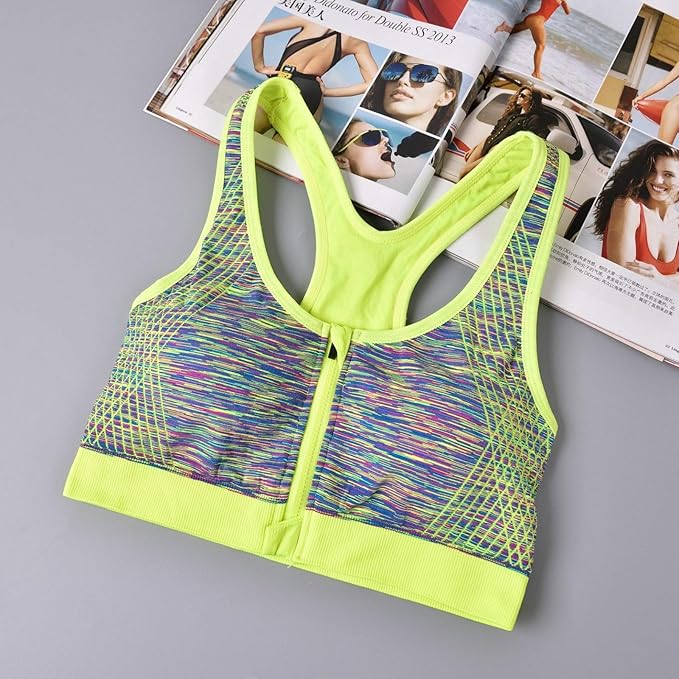 Flourish Front Open Push Up Wireless Shockproof Front Zipper Sweat-Absorbing Bra, Waistcoat Sports Bra 2105