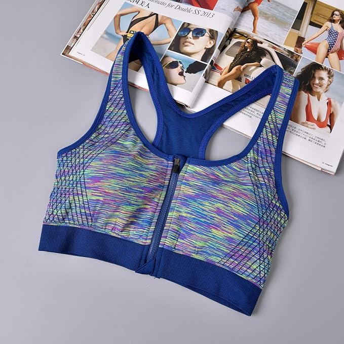 Flourish Front Open Push Up Wireless Shockproof Front Zipper Sweat-Absorbing Bra, Waistcoat Sports Bra 2105