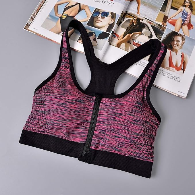 Flourish Front Open Push Up Wireless Shockproof Front Zipper Sweat-Absorbing Bra, Waistcoat Sports Bra 2105