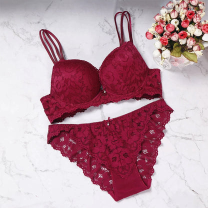 Flourish Elegant Lace Bra & Panty Set – Push Up & Double Padded Comfort with Floral Detailing (8855)