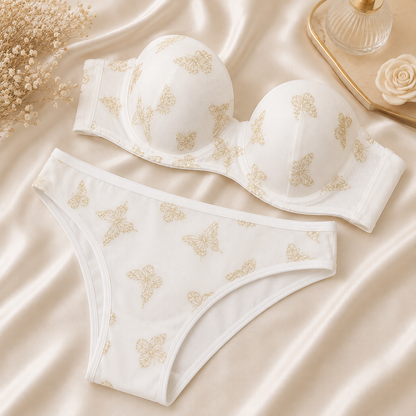 Flourish Velvet Butterfly Print Bra & Panty Set – Soft Padded, Wired, Premium Lingerie for Girls & Women 8092