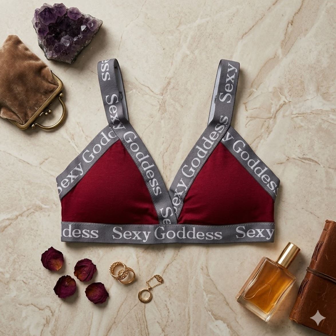 Pack of 3 Women’s Seamless Triangle Bralettes - Sexy Goddess Letter Print Strappy Wire-Free Bras 705