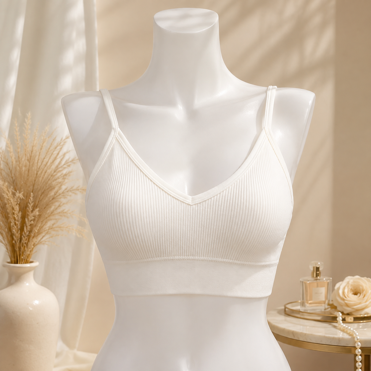 White Ribbed Seamless Bralette – Soft Comfort Everyday Bra