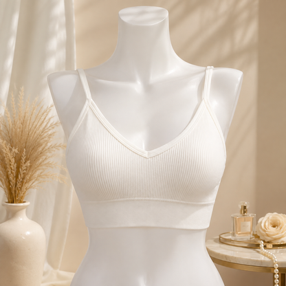 White Ribbed Seamless Bralette – Soft Comfort Everyday Bra
