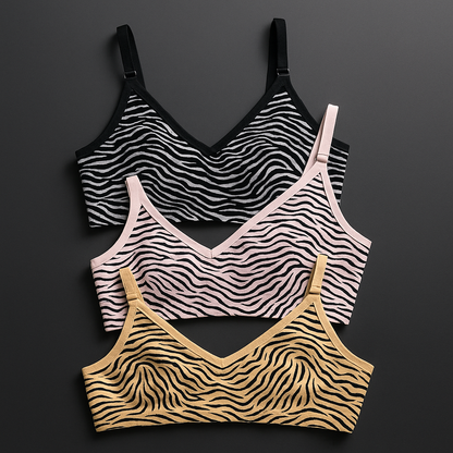Pack Of 3 Women’s Zebra Print Cotton Bralette – Non-Padded | Soft, Stretchable & Stylish Everyday Bra