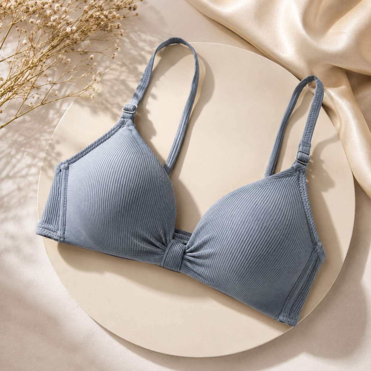 Ribbed Seamless Bra -Ribbon Grey