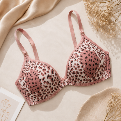 Pink Leopard Print Padded Bra – Stylish & Comfortable