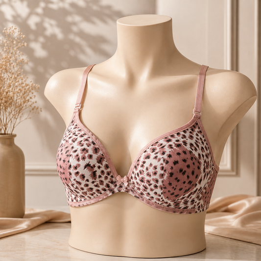 Pink Leopard Print Padded Bra – Stylish & Comfortable