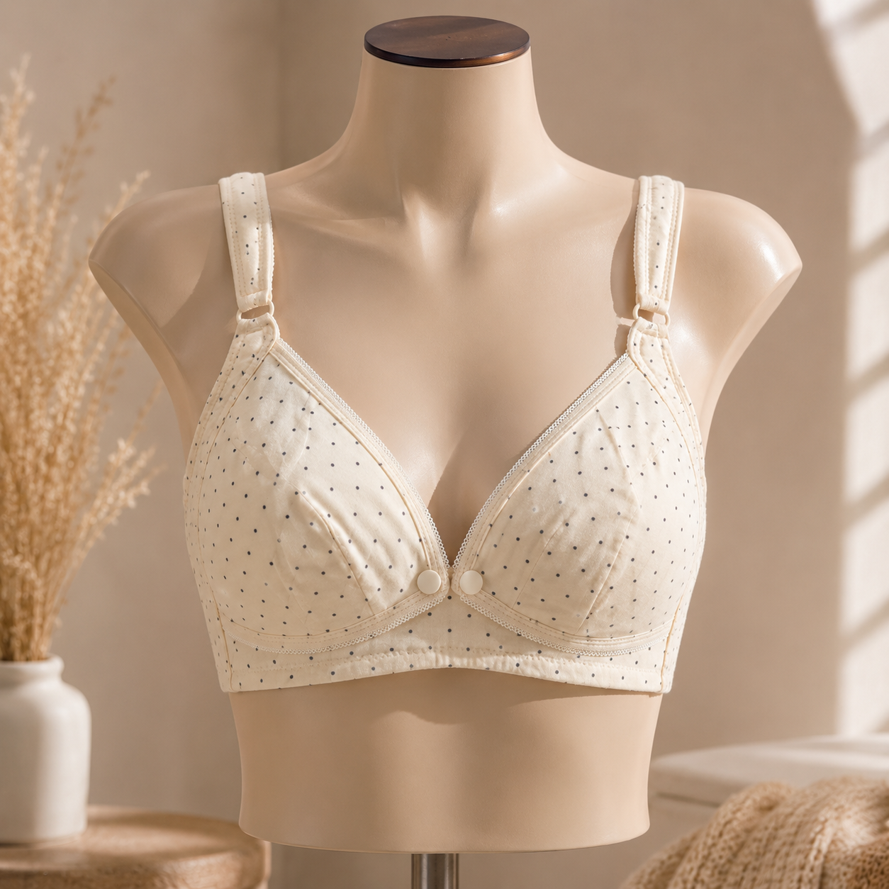 Cream Polka Dot Front Open Bra – Comfortable & Stylish-L3