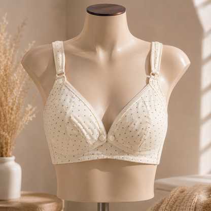 Cream Polka Dot Front Open Bra – Comfortable & Stylish-L3