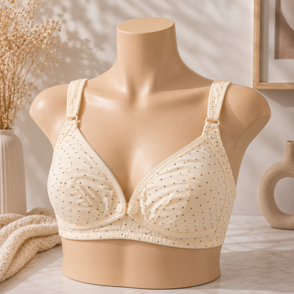 Cream Polka Dot Front Open Bra – Comfortable & Stylish-L3
