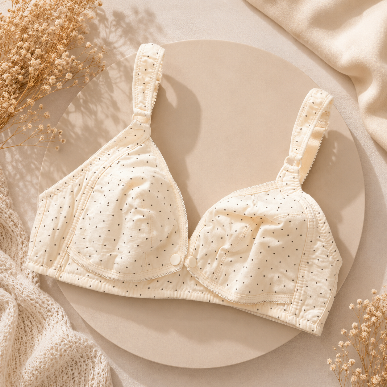 Cream Polka Dot Front Open Bra – Comfortable & Stylish-L3