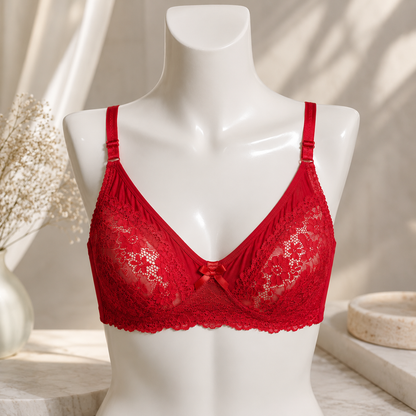Elegant Red Floral Lace Bra – Sheer Lace Design-4