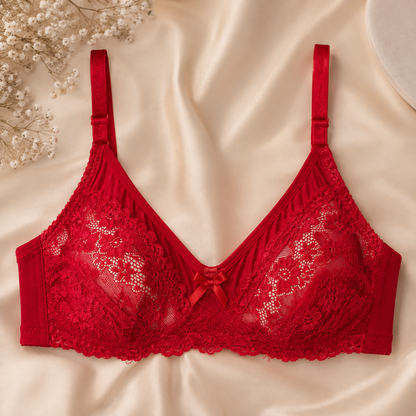 Elegant Red Floral Lace Bra – Sheer Lace Design-4