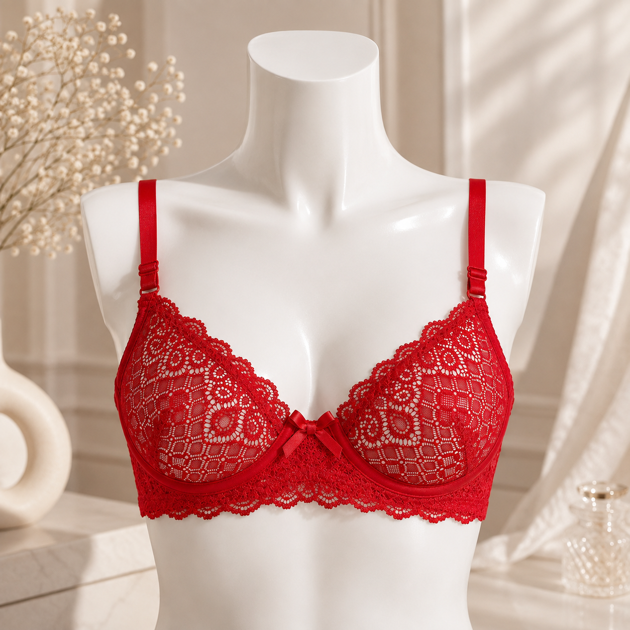 New Floral Lace Non-Padded Bra – Elegant Sheer Design -DS