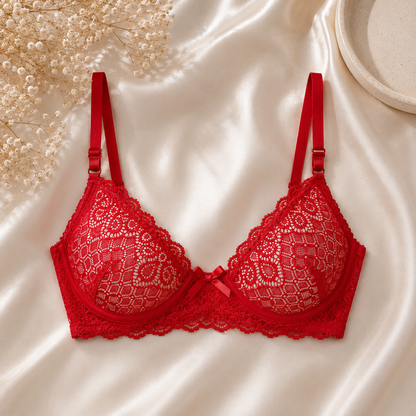 New Floral Lace Non-Padded Bra – Elegant Sheer Design -DS
