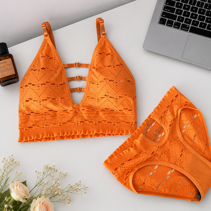 Women's Seamless Lace Bralette & Panty Set – Soft Stretch Wireless Lingerie Set