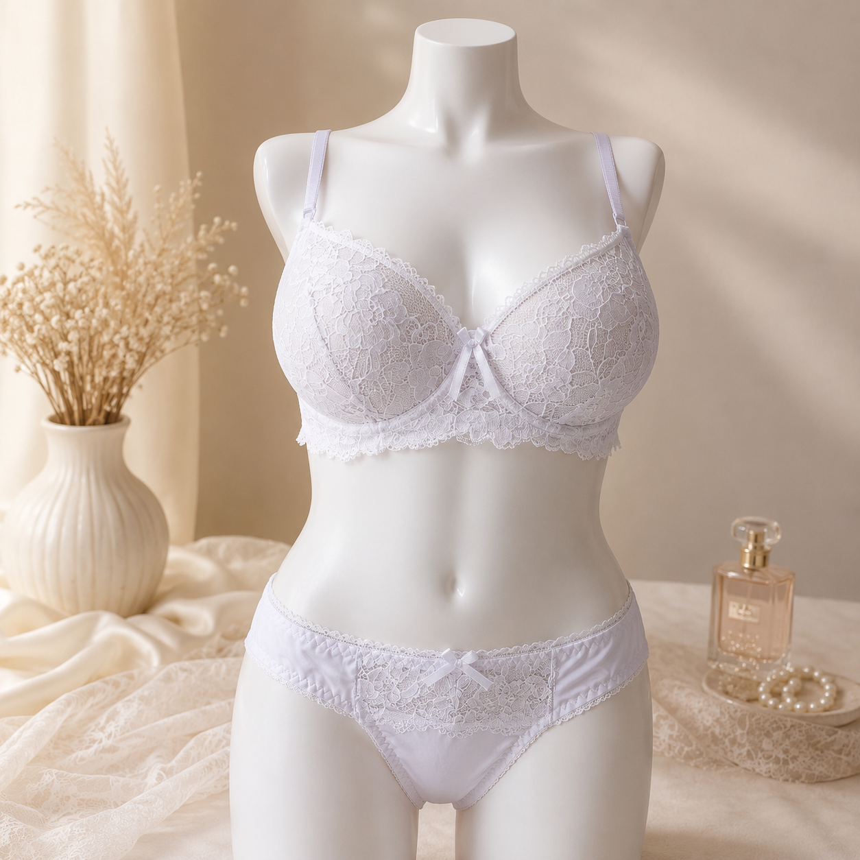 New Women's Lace Padded Bra & Panty Set – Soft Comfortable Lingerie | White