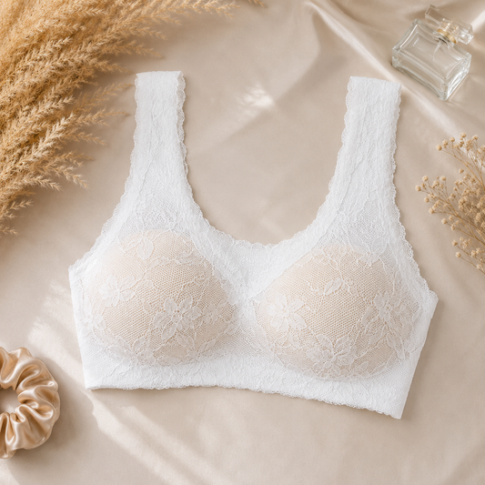 New White Lace Wireless Comfort Bralette – Soft Padded Everyday Bra for Women