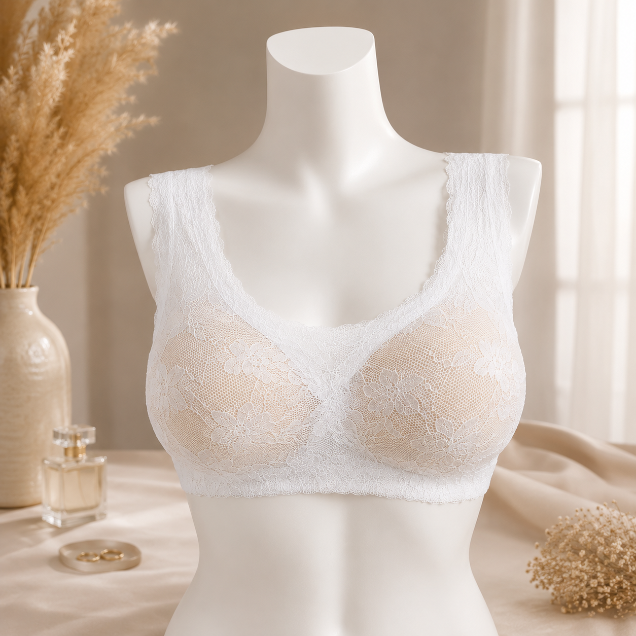 New White Lace Wireless Comfort Bralette – Soft Padded Everyday Bra for Women