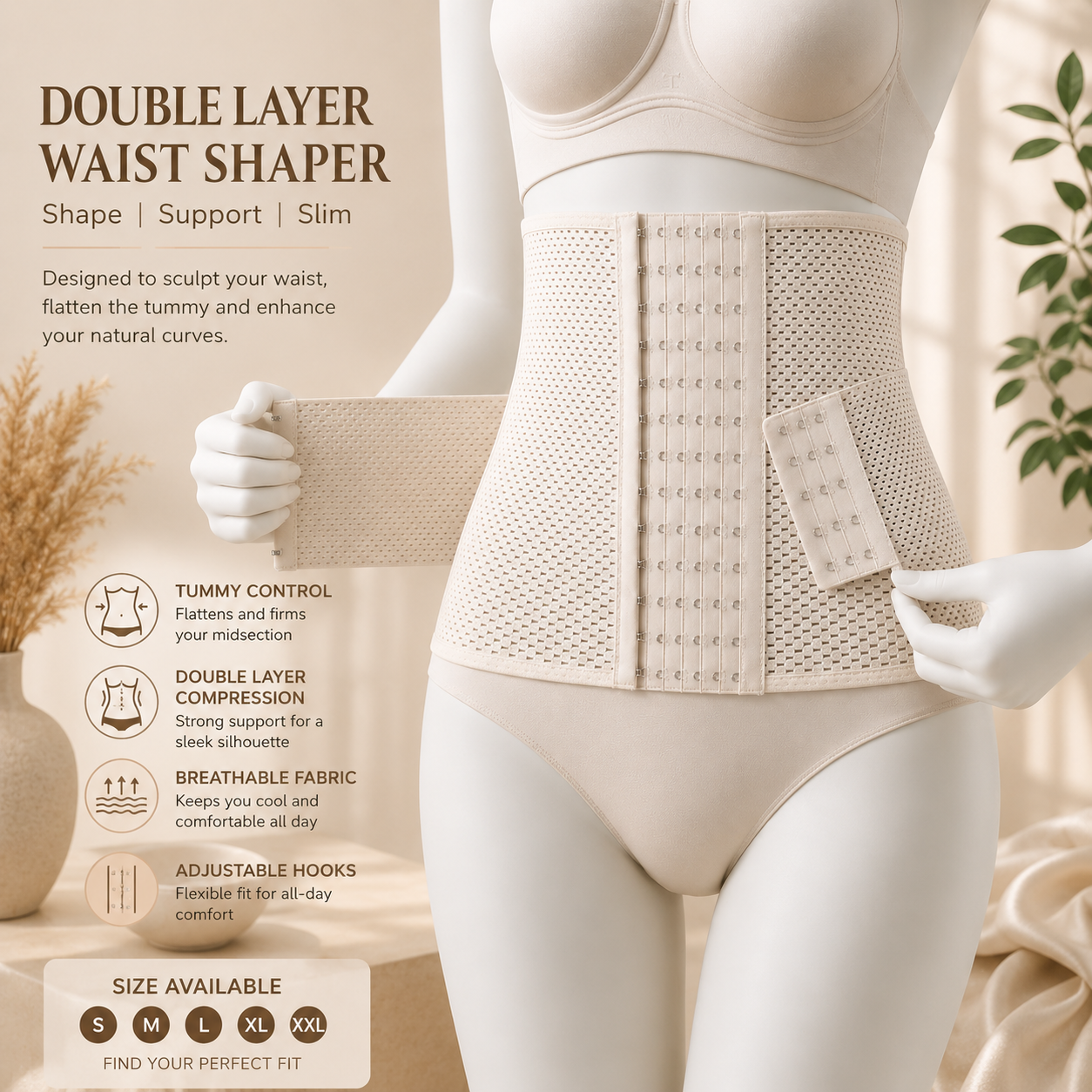 Double Layer Waist Trainer Belt – Breathable Tummy Control & Waist Shaper -653