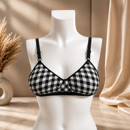 Flourish Cotton Check Print Lightly Padded Bra – Soft Everyday Comfort with Adjustable Straps