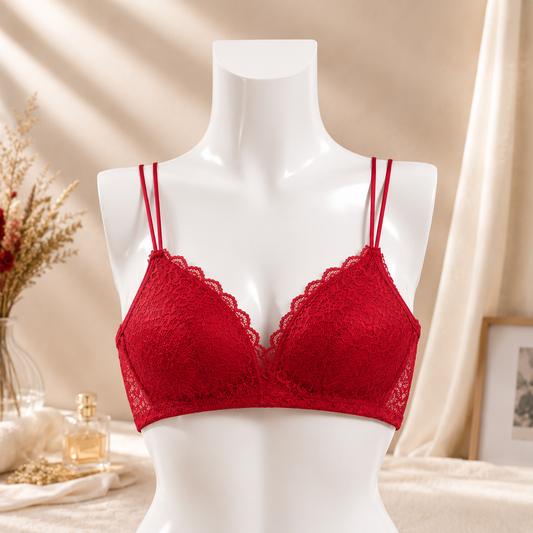 Flourish Floral Lace Lightly Padded Bralette – Double Strap Wireless Comfort Bra