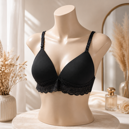 1pcs Women's Wireless T-Shirt Bra – Soft Lightly Padded Everyday Comfort Bra with Lace Trim