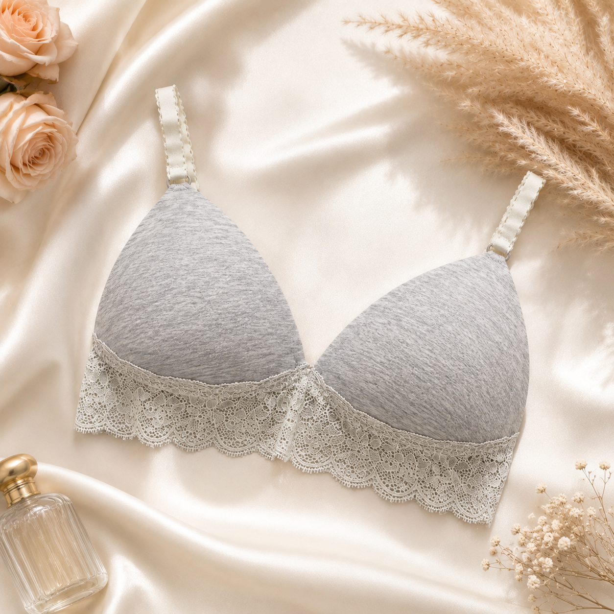 1pcs Women's Wireless T-Shirt Bra – Soft Lightly Padded Everyday Comfort Bra with Lace Trim