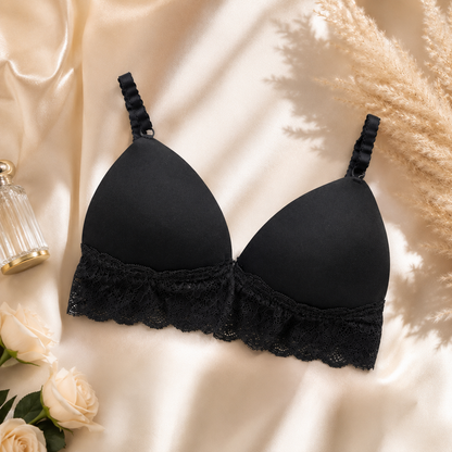 1pcs Women's Wireless T-Shirt Bra – Soft Lightly Padded Everyday Comfort Bra with Lace Trim
