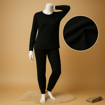 Women’s Winter Full-Sleeve Top with Matching Bottom – Warm Ribbed Cotton 2-Piece Thermal Set