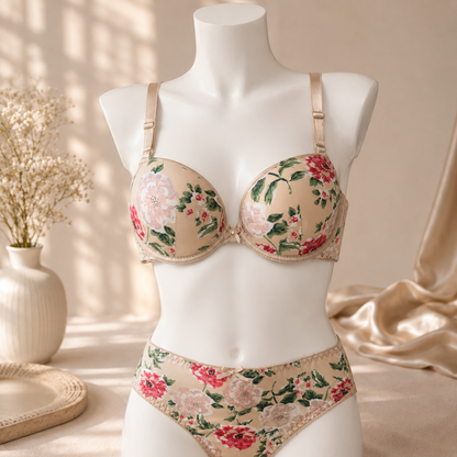 Women’s Floral Printed Padded Bra & Brief Set | Elegant Everyday Lingerie