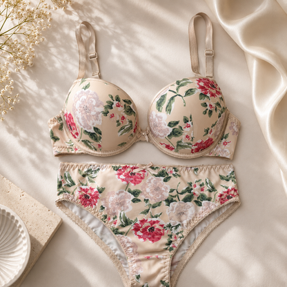 Women’s Floral Printed Padded Bra & Brief Set | Elegant Everyday Lingerie